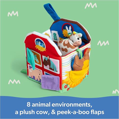Ms. Rachel Sensory Learning Farm, Soft Foldable Baby Book with Plush Cow | 8 Animal Scenes with Crinkle Flaps, Develops Fine Motor Skills, Infant Toys for Babies Ages 3 Months to 18 Months in Kuwait