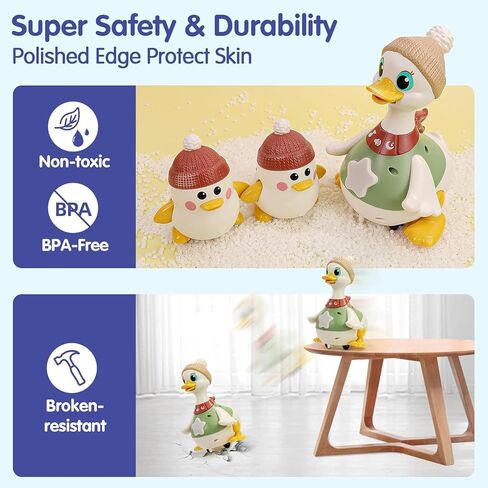 HOLA Baby Toys 6-12 Months Musical Dancing Duck Toy Set with Mama and Babys Tummy Time Toys, Crawling and Interaction Modes 1 Year Old Girl Boy Baby Stocking Stuffers in Kuwait