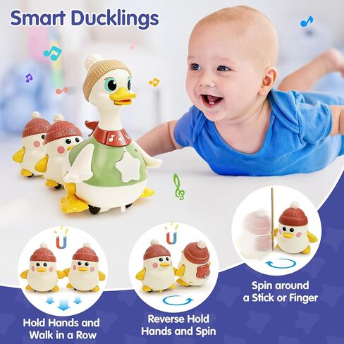 HOLA Baby Toys 6-12 Months Musical Dancing Duck Toy Set with Mama and Babys Tummy Time Toys, Crawling and Interaction Modes 1 Year Old Girl Boy Baby Stocking Stuffers in Saudi Arabia