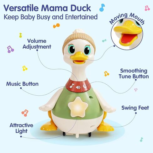 HOLA Baby Toys 6-12 Months Musical Dancing Duck Toy Set with Mama and Babys Tummy Time Toys, Crawling and Interaction Modes 1 Year Old Girl Boy Baby Stocking Stuffers in Saudi Arabia