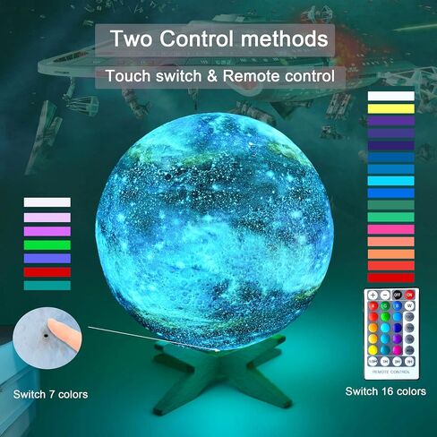 5.9 inch Galaxy Moon Lamp Remote & Touch Control 16 Colors LED Night Light Rechargeable Globe Light as Gifts Decor for Boys/Girls/Kids/Women in Kuwait