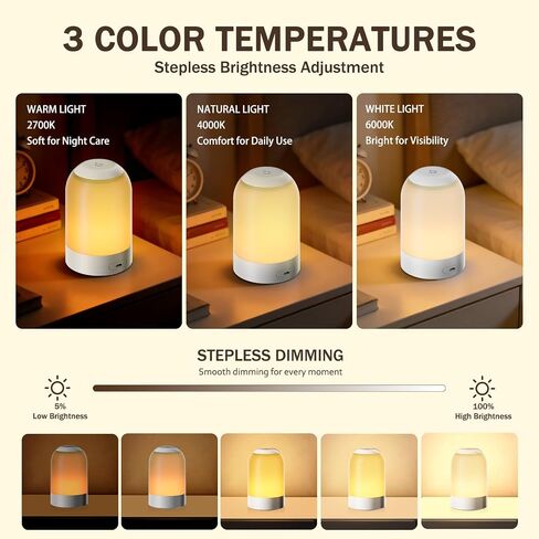 G Keni Portable Night Light, Rechargeable Touch Nightlight with Amber Warm White Light, Dimmable Egg Night Light with 1H Timer, Cordless Bedside Lamp for Baby Nursery, Kids, Bedroom & Nightstand in Kuwait