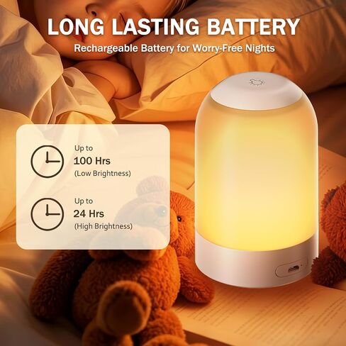 G Keni Portable Night Light, Rechargeable Touch Nightlight with Amber Warm White Light, Dimmable Egg Night Light with 1H Timer, Cordless Bedside Lamp for Baby Nursery, Kids, Bedroom & Nightstand in Kuwait