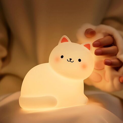 Cat Night Light for Kids,7 Colors Lamp,Tap Dimmable,Rechargeable Portable and Squishy Silicone Led Nightlight,Kawaii Gift,Timing Bedside Lamp,Nursery,Toddler,Breastfeeding,Kids Room Decor,Birthday in Kuwait