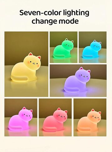 Cat Night Light for Kids,7 Colors Lamp,Tap Dimmable,Rechargeable Portable and Squishy Silicone Led Nightlight,Kawaii Gift,Timing Bedside Lamp,Nursery,Toddler,Breastfeeding,Kids Room Decor,Birthday in Kuwait