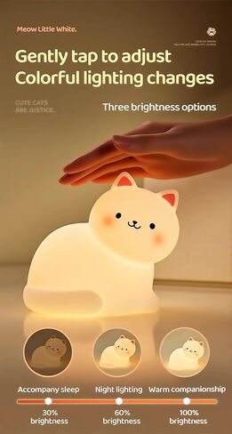 Cat Night Light for Kids,7 Colors Lamp,Tap Dimmable,Rechargeable Portable and Squishy Silicone Led Nightlight,Kawaii Gift,Timing Bedside Lamp,Nursery,Toddler,Breastfeeding,Kids Room Decor,Birthday in Kuwait