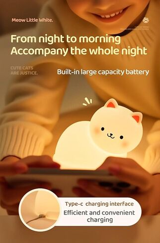 Cat Night Light for Kids,7 Colors Lamp,Tap Dimmable,Rechargeable Portable and Squishy Silicone Led Nightlight,Kawaii Gift,Timing Bedside Lamp,Nursery,Toddler,Breastfeeding,Kids Room Decor,Birthday in Kuwait