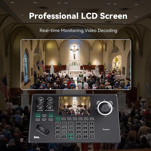 Tenveo NDI PTZ Camera Controller, 5'' LCD Screen Preview, 4D Joystick, PoE IP PTZ Controller Keyboard for Church Worship Live Streaming Broadcasts Events Video Production, NDI License Included in Kuwait
