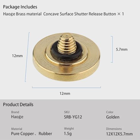 Haoge 12mm Copper Shutter Release Button for Fujifilm X-E5 GFX100RF XT5 XT50 X100V X100VI X-Pro3 Nikon Zf DF and Leica D-LUX 8 q3 M10 M-11 Sony RX1R III Concave Surfacel,New Version: Diameter 12mm in Kuwait