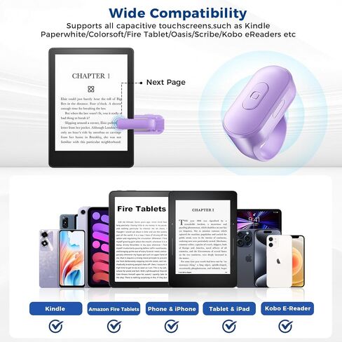 Page Turner Ring for Kindle Paperwhite/Fire HD Tablet, Works with Thick Case, Ereader Clicker Accessories Compatible with Colorsoft Scrible iPad iPhone, Reading in Bed Gifts for Readers in Kuwait