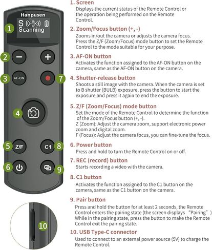 for Canon Camera Remote Control, Hanpusen Rechargeable Wireless Shutter Release with OLED Screen for R50/G7X Mark III/R8/R5/R/RP/R50 V/R10/R5 Mark II/M50/M200/6D Mark II/M6 Mark II, Replace BR-E1 in Kuwait