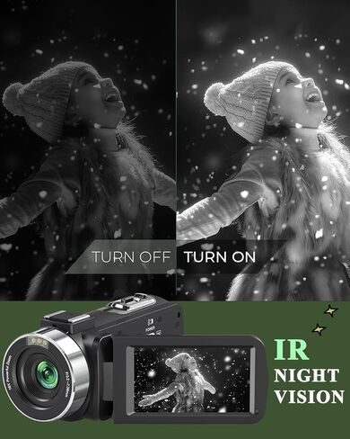 4K UHD 80MP Video Camera Camcorder for YouTube Vlogging Webcam | 18X Digital Zoom, Autofocus, 3.0" 270° Rotatable IPS Screen, IR Night Vision; Includes 32GB SD Card, Lens Cap & 2 Batteries in Kuwait