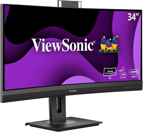 ViewSonic VG3457CV 34 Inch 1440p Ultrawide Docking Monitor, Curved IPS with Windows Hello IR Webcam Compatibility for Smooth Video Conferencing, Full Ergonomic Adjustability, 100W USB-C, and HDMI in Kuwait