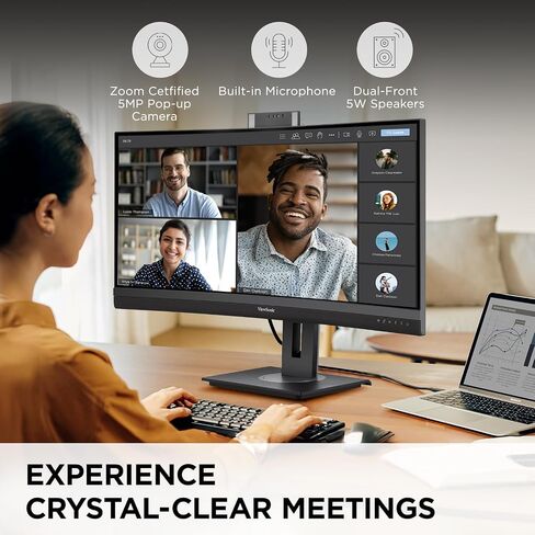 ViewSonic VG3457CV 34 Inch 1440p Ultrawide Docking Monitor, Curved IPS with Windows Hello IR Webcam Compatibility for Smooth Video Conferencing, Full Ergonomic Adjustability, 100W USB-C, and HDMI in Kuwait