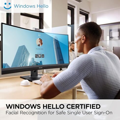 ViewSonic VG3457CV 34 Inch 1440p Ultrawide Docking Monitor, Curved IPS with Windows Hello IR Webcam Compatibility for Smooth Video Conferencing, Full Ergonomic Adjustability, 100W USB-C, and HDMI in Kuwait