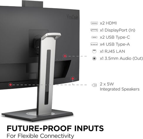 ViewSonic VG3457CV 34 Inch 1440p Ultrawide Docking Monitor, Curved IPS with Windows Hello IR Webcam Compatibility for Smooth Video Conferencing, Full Ergonomic Adjustability, 100W USB-C, and HDMI in Kuwait