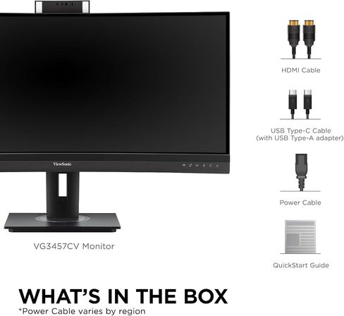 ViewSonic VG3457CV 34 Inch 1440p Ultrawide Docking Monitor, Curved IPS with Windows Hello IR Webcam Compatibility for Smooth Video Conferencing, Full Ergonomic Adjustability, 100W USB-C, and HDMI in Kuwait