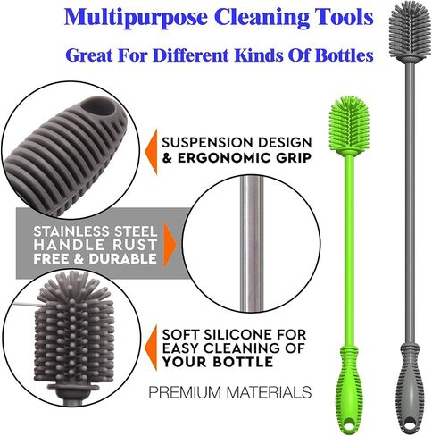 10-Piece Silicone Cleaning Kit, 2 Bottle Brushes, 2 Cleaning Scrapers, 3 Jar Spatula Scrapers, 2 Reusable Silicone Straws & 1 Straw Brush, Multicolor Assorted Sizes for Bottles, Cups, Jars & Kitchen in Kuwait