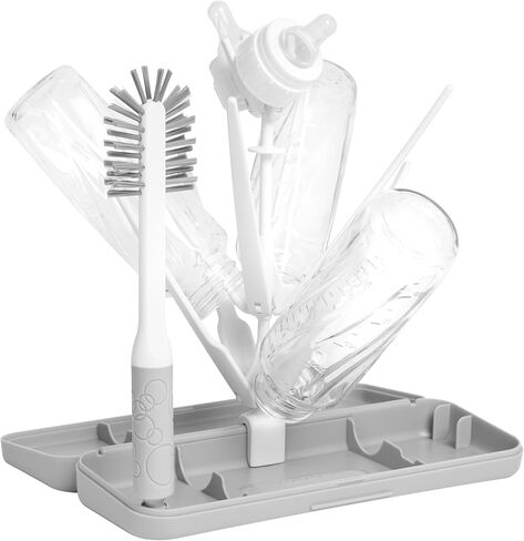Ubbi On-the-Go Drying Rack & Bottle Brush Set, Holds Up to 8 Bottles, Gray | Includes Travel Case & 2-in-1 Bottle Brush with Nipple Brush for Bottle Accessories, Compact Storage, Baby Travel Accessories in Kuwait
