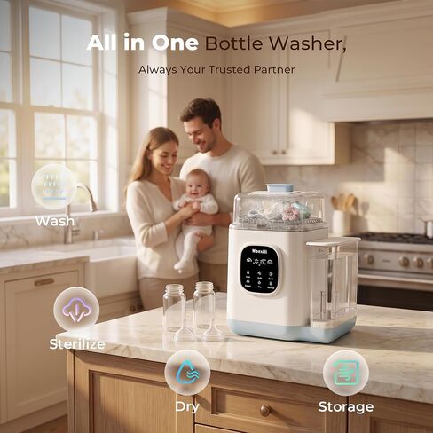 Baby Bottle Washer, Moexili 3D Surround High-Pressure Water Flow, Sterilizer & Dryer-All-in-One Cleaning Machine for Bottles, Pump Parts & Baby Essentials-Time-Saving & Effortless Care in Kuwait