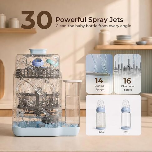 Baby Bottle Washer, Moexili 3D Surround High-Pressure Water Flow, Sterilizer & Dryer-All-in-One Cleaning Machine for Bottles, Pump Parts & Baby Essentials-Time-Saving & Effortless Care in Kuwait