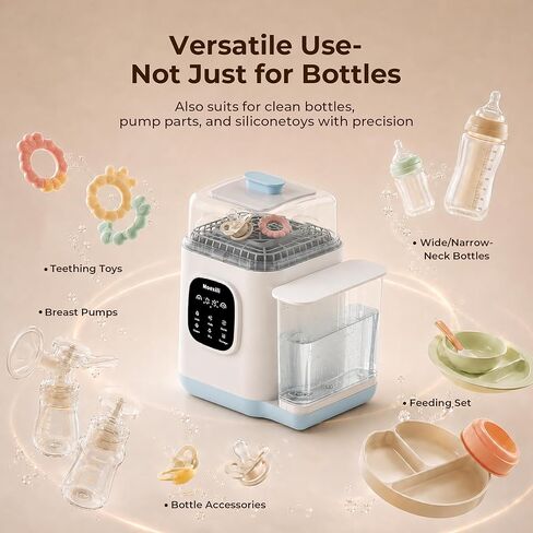 Baby Bottle Washer, Moexili 3D Surround High-Pressure Water Flow, Sterilizer & Dryer-All-in-One Cleaning Machine for Bottles, Pump Parts & Baby Essentials-Time-Saving & Effortless Care in Kuwait