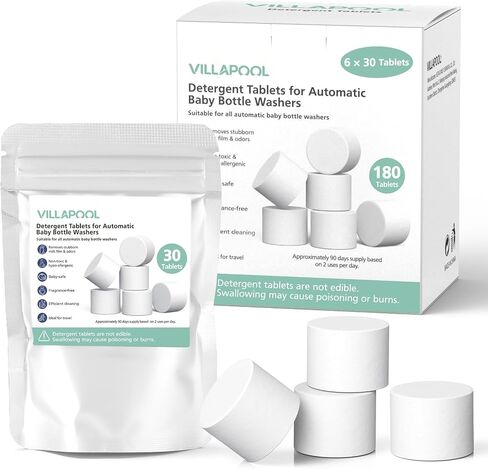 180 Detergent Soap Tablets For All Brands Baby Bottle Washers | Compatible with Baby Brezza Grownsy Momcozy Papablic Washer, Effective Cleaning & Gentle Formula, 3-Month Supply in Kuwait