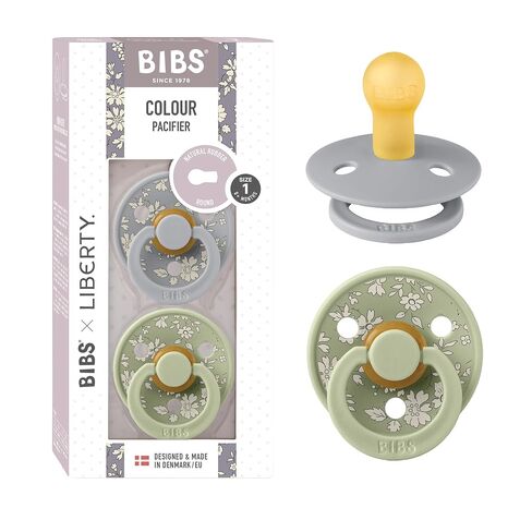 BIBS x Liberty Pacifier, 0-6 Months, 2-Pack, Chamomile Lawn Violet Sky | Round Natural Rubber Latex | Size 1 | BPA-Free | Made in Denmark | High Nipple Acceptance | Airflow Holes | Comfort Shield in Kuwait