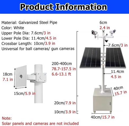 This Adjustable CCTV Pole Stand with 4 Wheels & Storage Box, 2-Section Security Camera Mount, Heights: 7.5-14.8ft, Perfect for Surveillance Systems & Outdoor Use in Kuwait