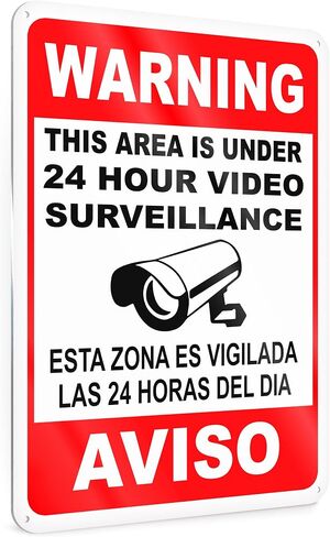24 Hour Video Surveillance Sign, 8x12 Reflective Aluminum, Bilingual | English & Spanish Security Camera Warning Sign, Lightweight, Pre-Drilled for Homes, Garages, Offices, Retail, Indoor Outdoor in Kuwait