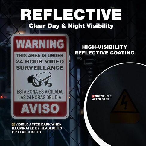 24 Hour Video Surveillance Sign, 8x12 Reflective Aluminum, Bilingual | English & Spanish Security Camera Warning Sign, Lightweight, Pre-Drilled for Homes, Garages, Offices, Retail, Indoor Outdoor in Kuwait