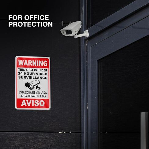 24 Hour Video Surveillance Sign, 8x12 Reflective Aluminum, Bilingual | English & Spanish Security Camera Warning Sign, Lightweight, Pre-Drilled for Homes, Garages, Offices, Retail, Indoor Outdoor in Kuwait