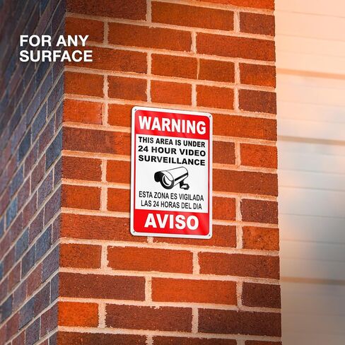 24 Hour Video Surveillance Sign, 8x12 Reflective Aluminum, Bilingual | English & Spanish Security Camera Warning Sign, Lightweight, Pre-Drilled for Homes, Garages, Offices, Retail, Indoor Outdoor in Kuwait