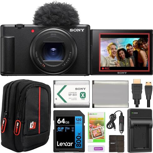 Sony ZV-1 II Vlog Camera with 4K Video & 20.1MP for Content Creators and Vloggers Black ZV-1M2/B (Renewed) Bundle with Deco Gear Case + Extra Battery + 64GB Card + HDMI Micro Cable + Accessories Kit in Kuwait