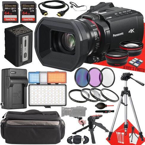 Panasonic HC-X1200 UHD 4K HDMI Camcorder with 24x Zoom + 2PC 64 GB Memory + Extra Battery + LED Light + Filters + Tripod + More (26pc Bundle) in Kuwait