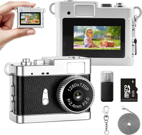 Small Digital Camera HD-1080p, 8GB Memory Card, Dual Travel Keychains Charm | 0.96" Screen Point-and-shoot Mini Digital Camera with 5 Filters, Pocket Size Camcorder Gadget, OTG Adapter, Beginnners Gift in Kuwait