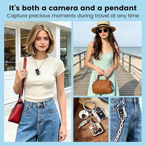 Small Digital Camera HD-1080p, 8GB Memory Card, Dual Travel Keychains Charm | 0.96" Screen Point-and-shoot Mini Digital Camera with 5 Filters, Pocket Size Camcorder Gadget, OTG Adapter, Beginnners Gift in Kuwait