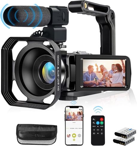4K Video Camera, Camcorder 48MP Ultra HD WiFi Vlogging Camera for YouTube 18X Zoom 3.0" Touch Screen Digital Camera with Microphone, Stabilizer, Lens Hood, Remote, 2 Batteries in Kuwait