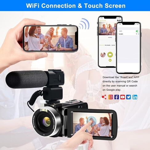4K Video Camera, Camcorder 48MP Ultra HD WiFi Vlogging Camera for YouTube 18X Zoom 3.0" Touch Screen Digital Camera with Microphone, Stabilizer, Lens Hood, Remote, 2 Batteries in Kuwait