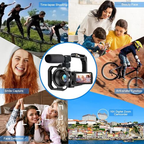 4K Video Camera, Camcorder 48MP Ultra HD WiFi Vlogging Camera for YouTube 18X Zoom 3.0" Touch Screen Digital Camera with Microphone, Stabilizer, Lens Hood, Remote, 2 Batteries in Kuwait