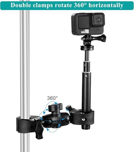 Super Double Clamp Camera Mount Stroller Umbrella Clamp for Chair | with 360° Magic Arm Double Ball Head Adapter for Umbrella, Wheelchair, Pole, Strollers, Motorcycle, Photo Studio Light Stand in Kuwait