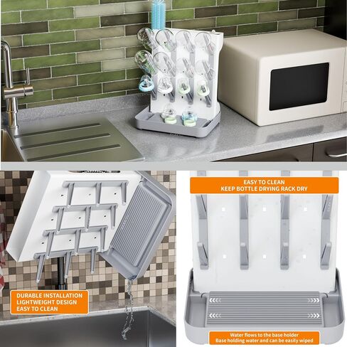 SuoXing Vertical Baby Bottle Drying Rack,Space Saving Countertop Baby Drying Rack for Bottles,Large Baby Bottle Station Stand,Bottle Rack Dryer for Brushes,Pacifiers,Baby Accessories Organizer,Grey in Kuwait
