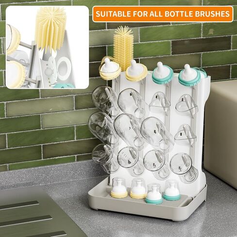 SuoXing Vertical Baby Bottle Drying Rack,Space Saving Countertop Baby Drying Rack for Bottles,Large Baby Bottle Station Stand,Bottle Rack Dryer for Brushes,Pacifiers,Baby Accessories Organizer,Grey in Kuwait