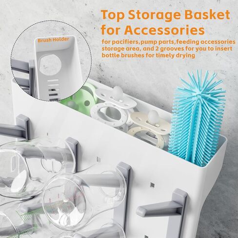 SuoXing Vertical Baby Bottle Drying Rack,Space Saving Countertop Baby Drying Rack for Bottles,Large Baby Bottle Station Stand,Bottle Rack Dryer for Brushes,Pacifiers,Baby Accessories Organizer,Grey in Kuwait