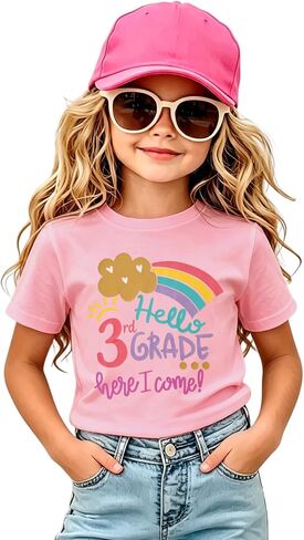 IZYJOY Girls Back to School Shirt 1st 2nd 3rd Grade Rainbow T-Shirt Kids First Day of School Tee Hello 1-3 Grade Outfit Tops in Kuwait