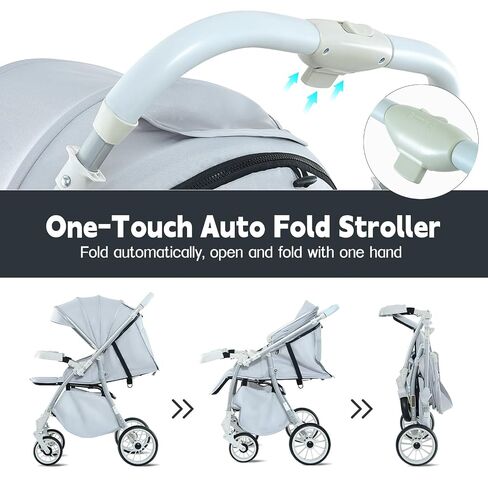 Baby Stroller, 2-in-1 Reversible Toddler Seat with Snack Tray, Foldable Infant Stroller with Canopy, One Button Brake, Adjustable Handle, Newborn Pushchair (Grey) in Kuwait