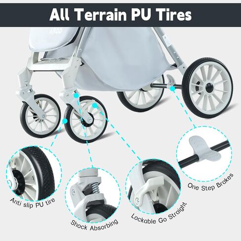 Baby Stroller, 2-in-1 Reversible Toddler Seat with Snack Tray, Foldable Infant Stroller with Canopy, One Button Brake, Adjustable Handle, Newborn Pushchair (Grey) in Kuwait
