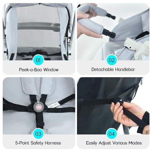 Baby Stroller, 2-in-1 Reversible Toddler Seat with Snack Tray, Foldable Infant Stroller with Canopy, One Button Brake, Adjustable Handle, Newborn Pushchair (Grey) in Kuwait
