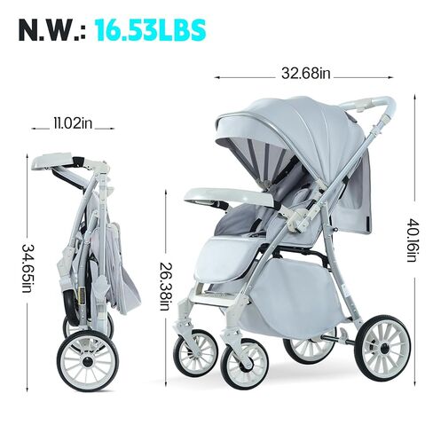 Baby Stroller, 2-in-1 Reversible Toddler Seat with Snack Tray, Foldable Infant Stroller with Canopy, One Button Brake, Adjustable Handle, Newborn Pushchair (Grey) in Kuwait