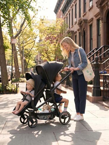 Convertible Single-to-Double Baby Stroller, 2-in-1 Carry Cot & Toddler Seat for 0-36 Months, Large PU Wheels with All-Wheel Suspension, UPF50+ Extendable Canopy in Kuwait